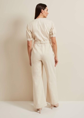 Phase Eight Florisa Denim Jumpsuit Cream Canada | ULBZGM-265